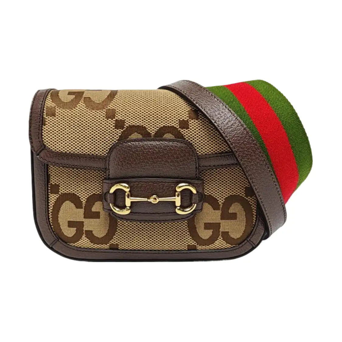 GUCCI Horsebit 1955 Mini Khaki Canvas Monogram Interlocking G Buckle Crossbody Shoulder Bag 2 Removable Straps Gold Hardware-(SKU)-968968428