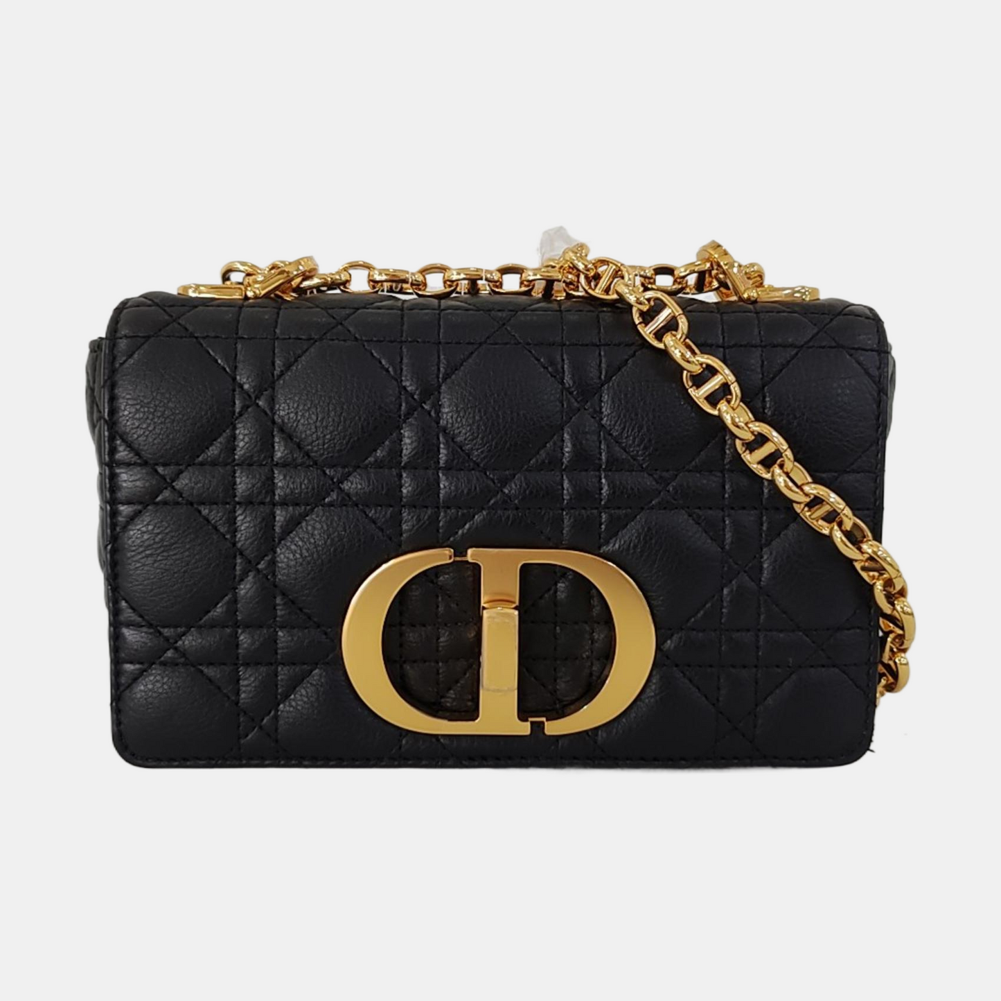 DIOR Dior Caro Small Black Calfskin Diamond Quilted Shoulder Bag Crossbody Bag Gold Hardware Removable Strap-(SKU)-969074016
