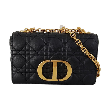 DIOR Dior Caro Small Black Calfskin Diamond Quilted Shoulder Bag Crossbody Bag Gold Hardware Removable Strap-(SKU)-969074016
