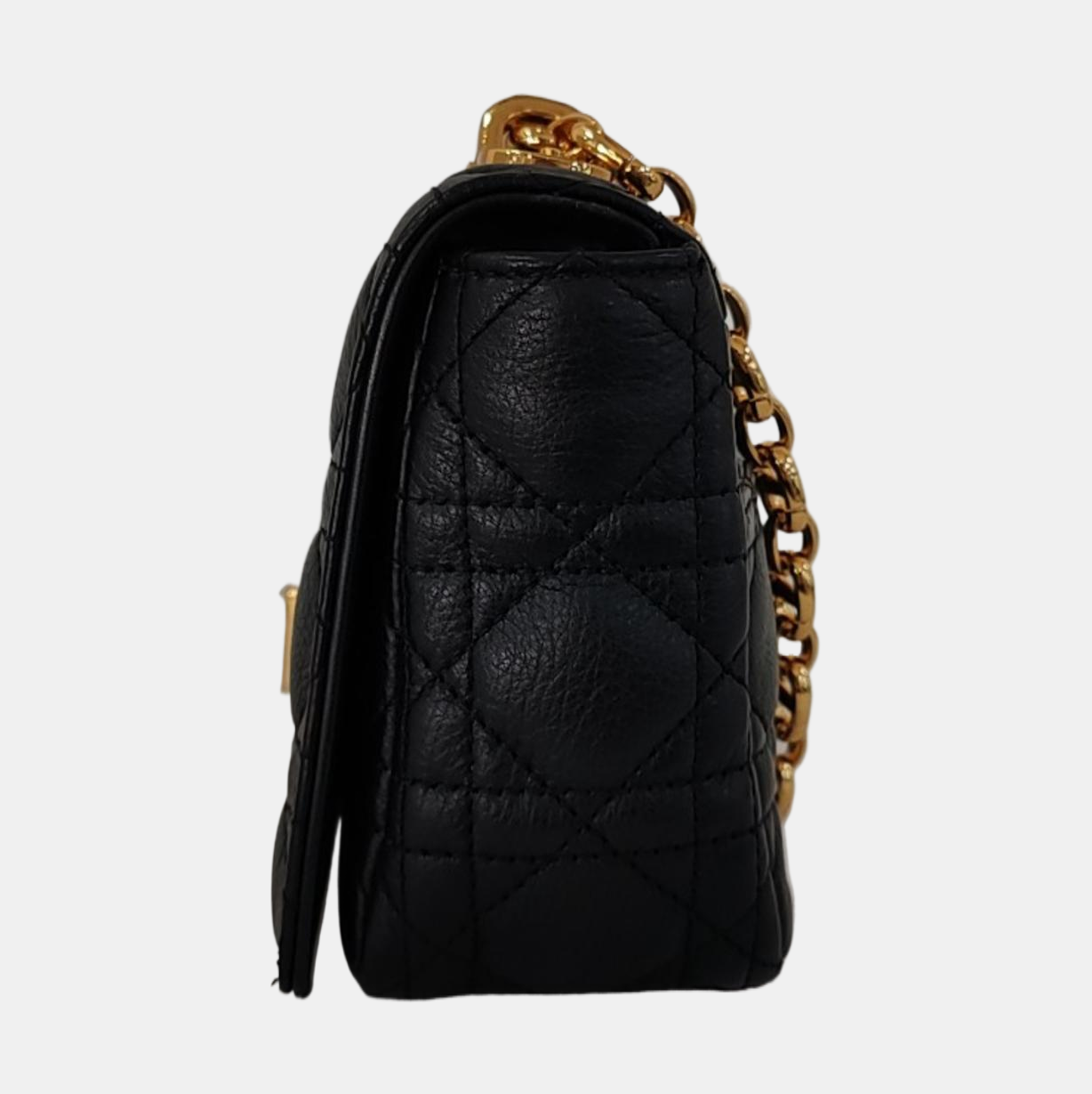 DIOR Dior Caro Small Black Calfskin Diamond Quilted Shoulder Bag Crossbody Bag Gold Hardware Removable Strap-(SKU)-969074016