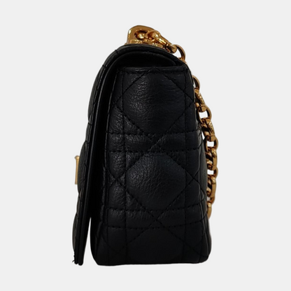 DIOR Dior Caro Small Black Calfskin Diamond Quilted Shoulder Bag Crossbody Bag Gold Hardware Removable Strap-(SKU)-969074016