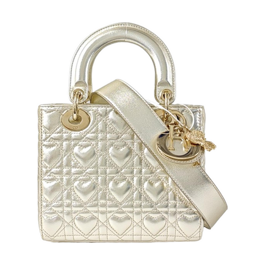 DIOR Lady Dior Small Champagne Lamb Skin Quilted Four Compartments Shoulder Bag Tote Crossbody Bag with Detachable Strap-(SKU)-969145755