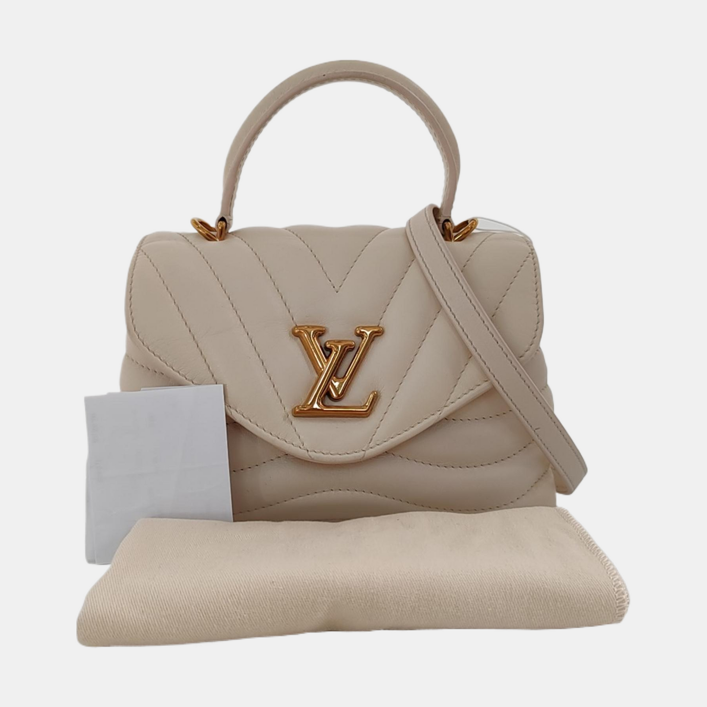 LOUIS VUITTON NEW WAVE Beige Leather Quilted Shoulder Bag Tote Bag with Detachable Strap-(SKU)-968960265