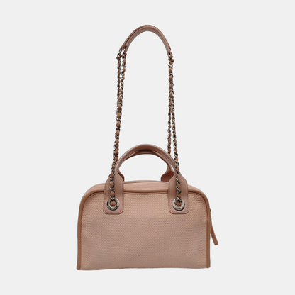 CHANEL DEAUVILLE Small Pink Fabric Embroidered Beach Bag Single Shoulder Bag Tote Bag Silver Hardware 20 Clasp-(SKU)-969172719