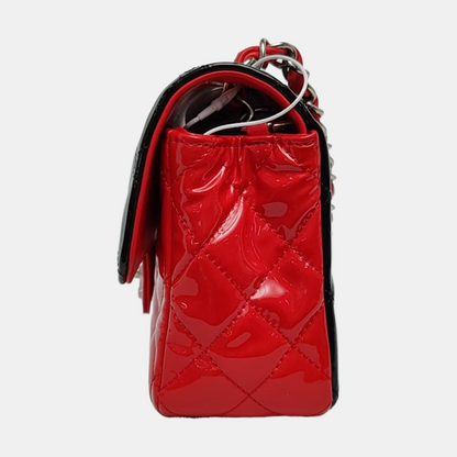 CHANEL CLASSIC FLAP Mini Color Block Patent Leather Quilted Shoulder Bag Tote Bag Crossbody Silver Hardware 29cm-(SKU)-969284636