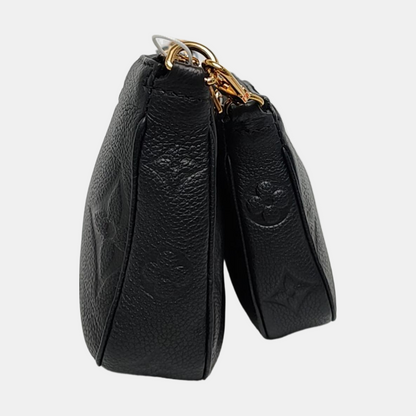 LOUIS VUITTON MULTI Black Leather Embossed Crossbody Handbag Single Shoulder Bag Golden Hardware Removable Strap 2 Straps-(SKU)-969245680
