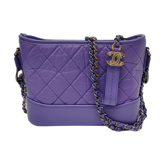 CHANEL GABRIELLE Small Purple Calfskin QuiltedShoulder Bag Crossbody Bag Gold Silver Ruthenium Hardware 29K-(SKU)-969086425