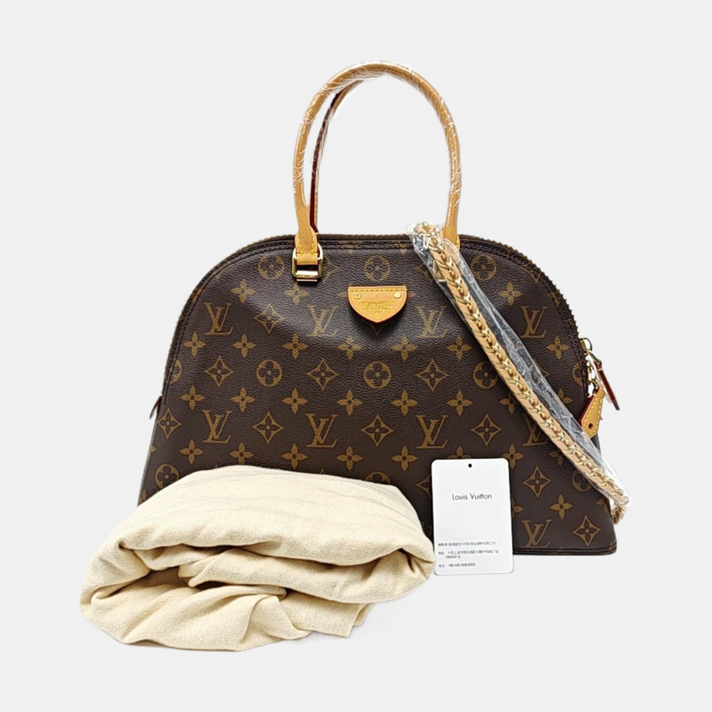 LOUIS VUITTON MOON ALMA Brown Coated Canvas Monogram Shell Bag Shoulder Bag Tote Bag Gold Hardware Removable Strap-(SKU)-968011410