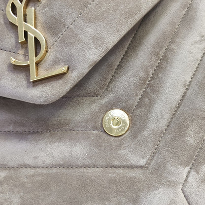 YSL LOULOU Medium Size Taupe Suede Quilted V-Stitch Shoulder Bag Crossbody Bag Golden Hardware-(SKU)-968011194