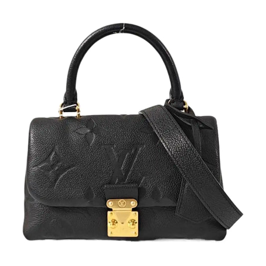 LOUIS VUITTON MADELEIN Black Calfskin Monogram Embossed Crossbody Bag, Shoulder Bag, Handle Bag with Detachable Strap, Golden Hardware-(SKU)-969077073