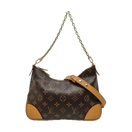 LOUIS VUITTON BOULOGNE Brown Coated Canvas Monogram Horn Bag Single Shoulder Bag Tote Bag Crossbody Bag with Gold Hardware and 2 Detachable Shoulder Straps-(SKU)-969109730