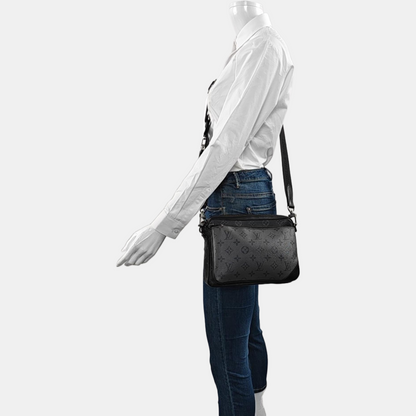 LOUIS VUITTON TRIO Black Coated Canvas Monogram Crossbody Bag Shoulder Bag with Detachable Strap-(SKU)-969076544