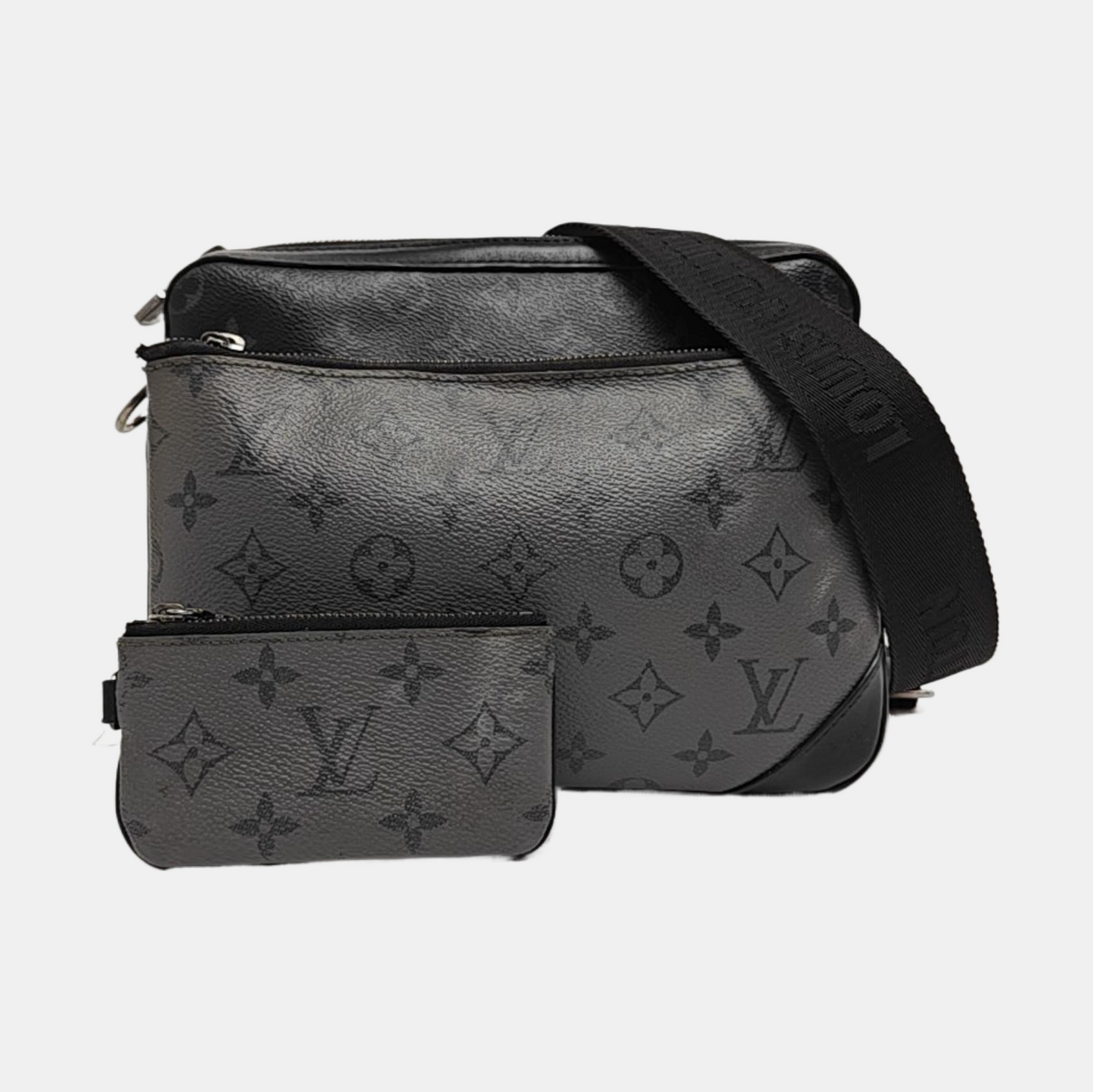 LOUIS VUITTON TRIO Black Coated Canvas Monogram Crossbody Bag Shoulder Bag with Detachable Strap-(SKU)-969076544