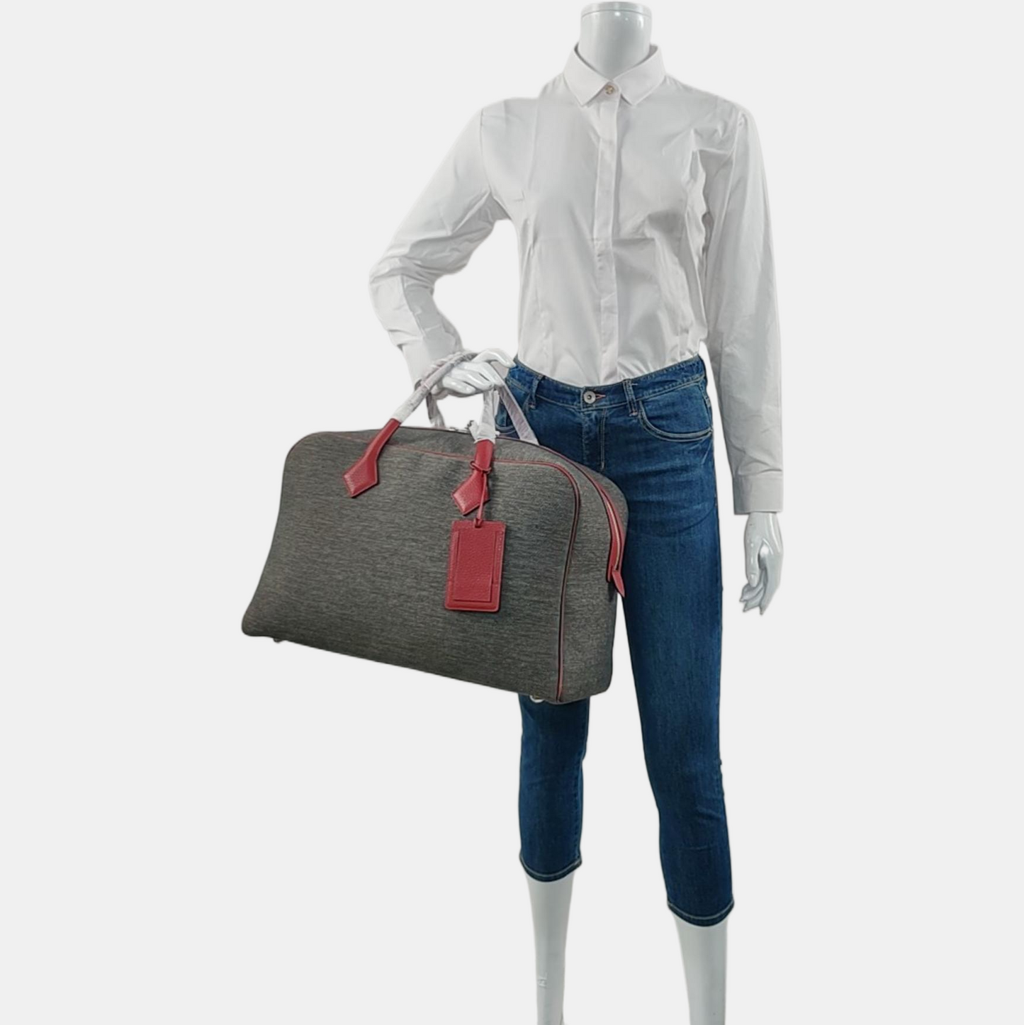 HERMÈS Victoria 42 Graphite Gray Canvas Handbag Silver Hardware T-(SKU)-969027331