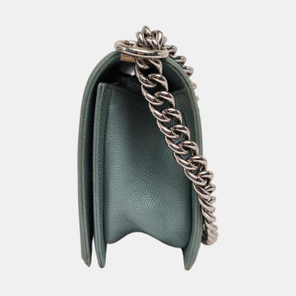 CHANEL BOY CHANEL Medium Green Calfskin Quilted Cannage Single Shoulder Bag, Crossbody Bag with Detachable Strap and Gold/Silver Hardware-(SKU)-969449479