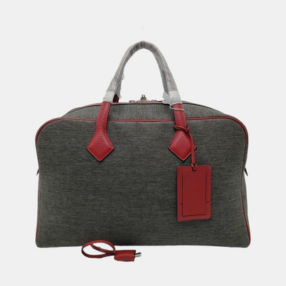 HERMÈS Victoria 42 Graphite Gray Canvas Handbag Silver Hardware T-(SKU)-969027331