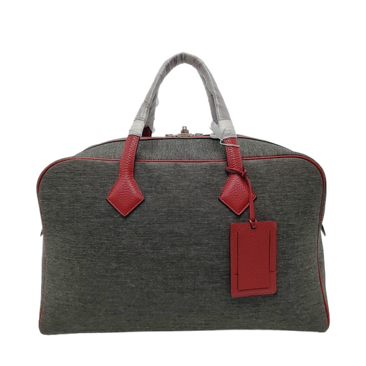 HERMÈS Victoria 42 Graphite Gray Canvas Handbag Silver Hardware T-(SKU)-969027331