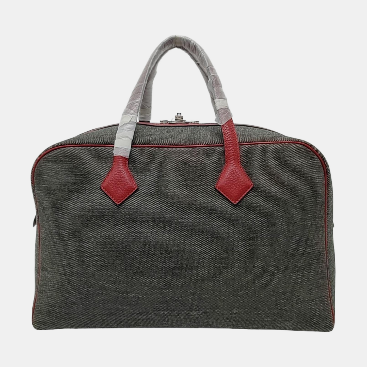 HERMÈS Victoria 42 Graphite Gray Canvas Handbag Silver Hardware T-(SKU)-969027331