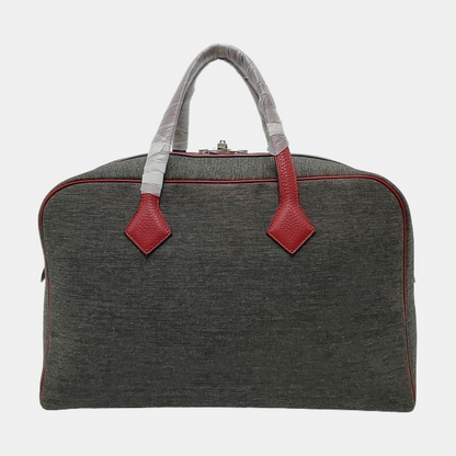 HERMÈS Victoria 42 Graphite Gray Canvas Handbag Silver Hardware T-(SKU)-969027331