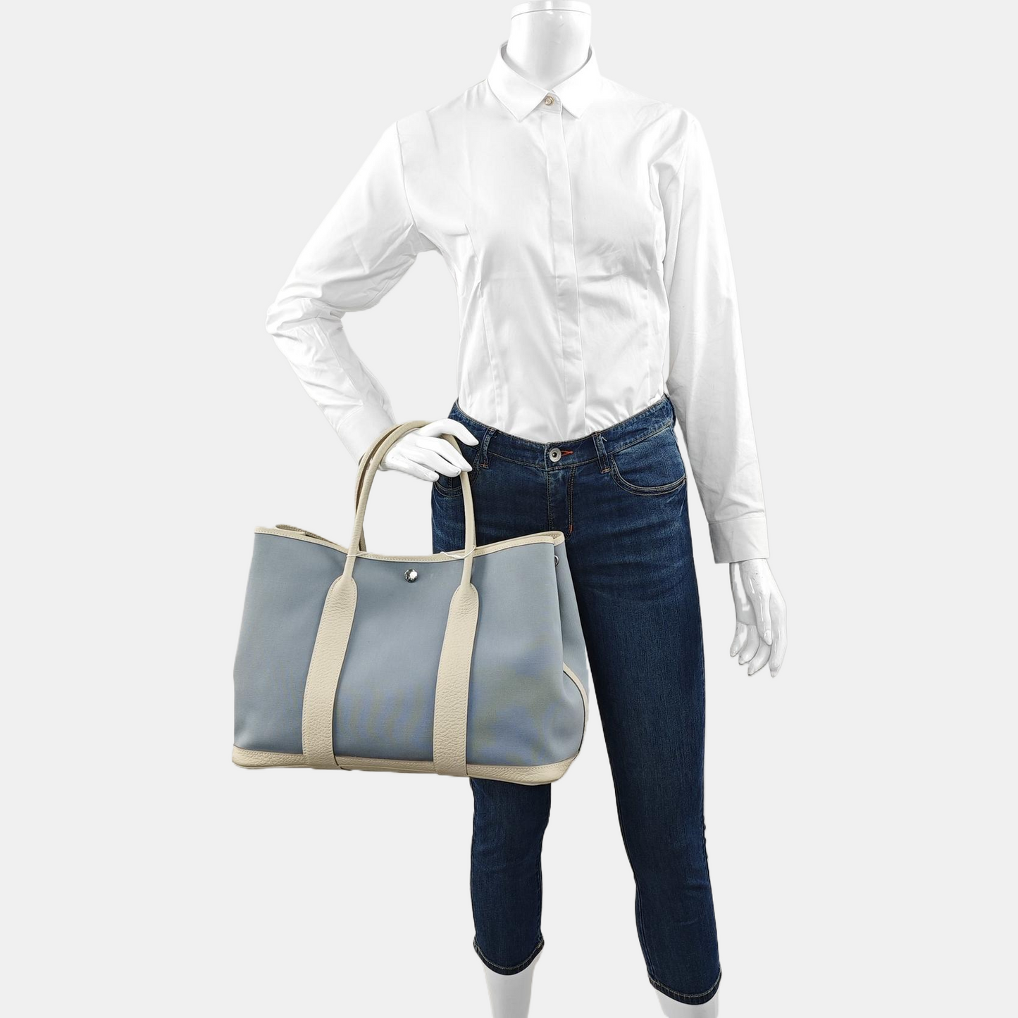 HERMÈS Garden Party 36 Linen Blue Canvas Garden Bag Handbag Silver Hardware X-(SKU)-968910580