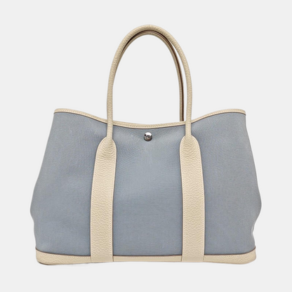 HERMÈS Garden Party 36 Linen Blue Canvas Garden Bag Handbag Silver Hardware X-(SKU)-968910580