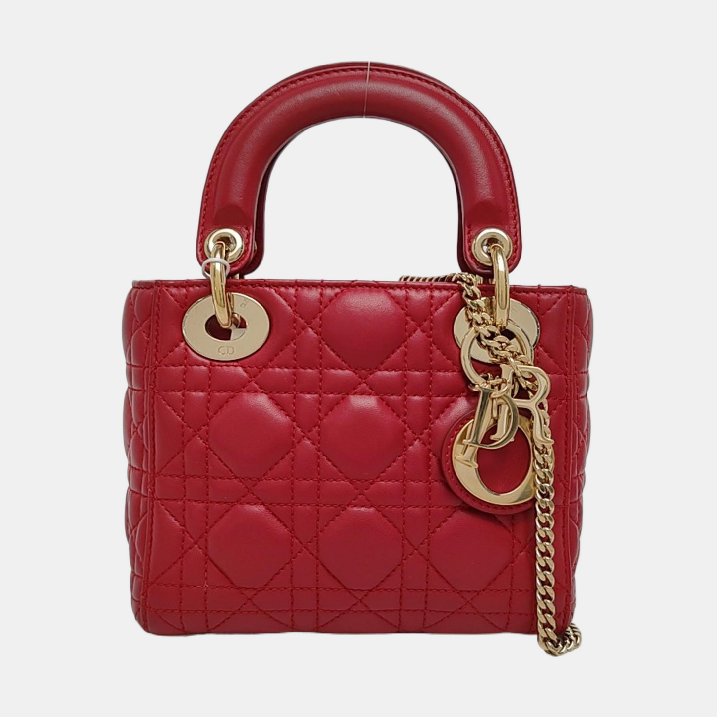 DIOR Lady Dior Mini Burgundy Calfskin Monogram Quilted Cannage Diana Three-Panel Shoulder Bag Crossbody with Removable Strap-(SKU)-969414820