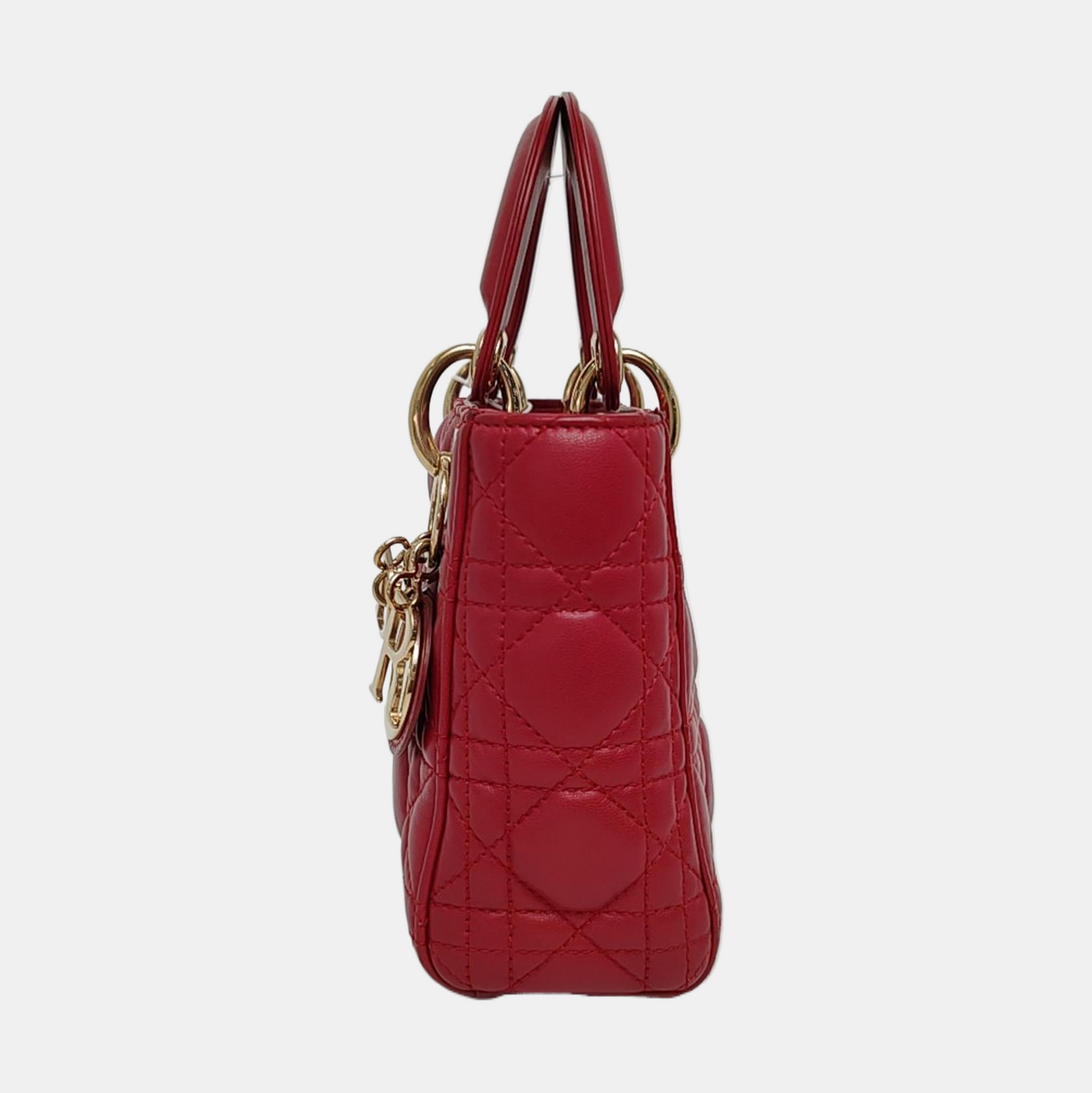 DIOR Lady Dior Mini Burgundy Calfskin Monogram Quilted Cannage Diana Three-Panel Shoulder Bag Crossbody with Removable Strap-(SKU)-969414820