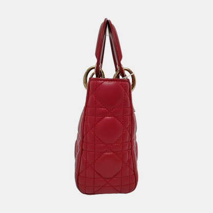 DIOR Lady Dior Mini Burgundy Calfskin Monogram Quilted Cannage Diana Three-Panel Shoulder Bag Crossbody with Removable Strap-(SKU)-969414820