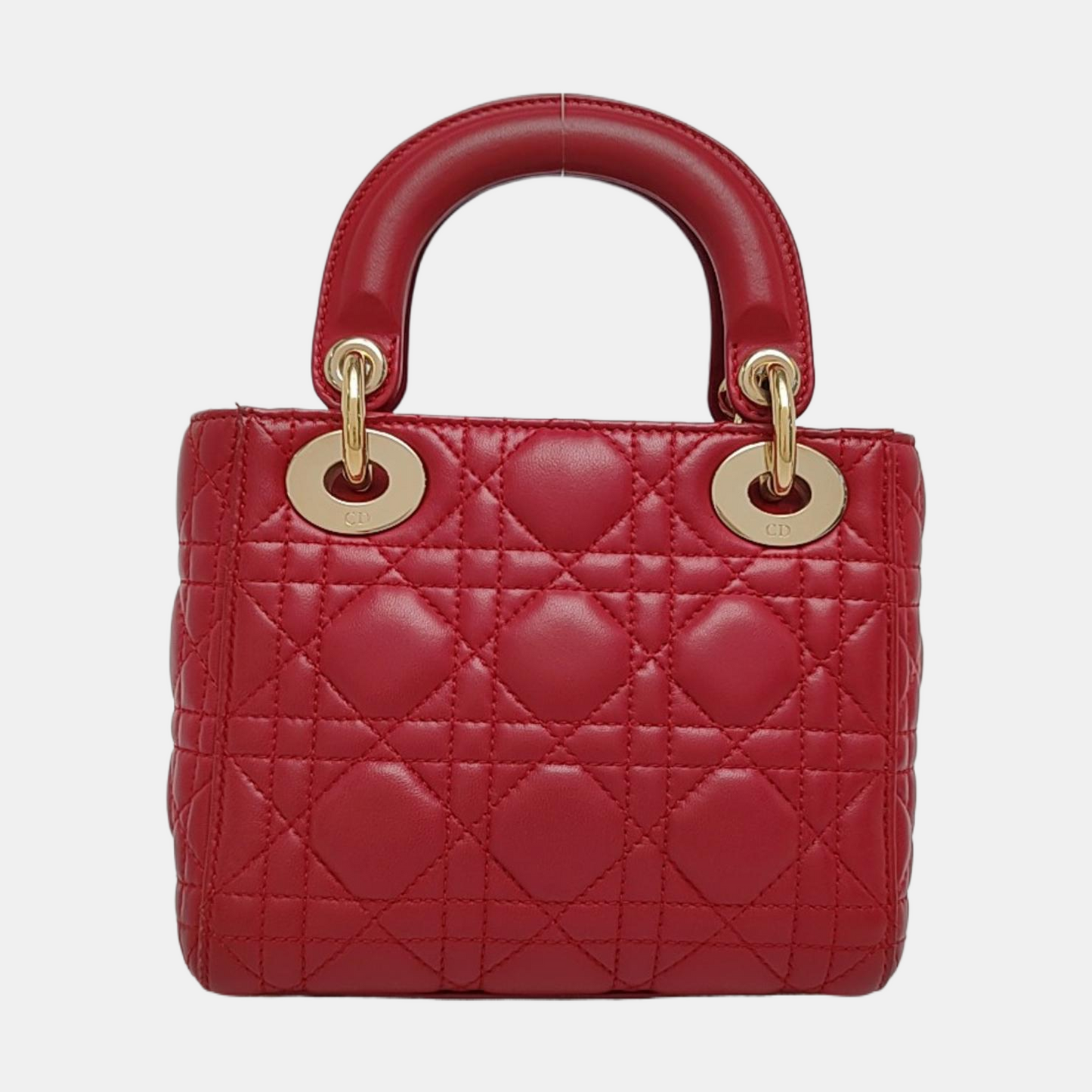 DIOR Lady Dior Mini Burgundy Calfskin Monogram Quilted Cannage Diana Three-Panel Shoulder Bag Crossbody with Removable Strap-(SKU)-969414820
