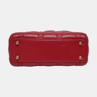 DIOR Lady Dior Mini Burgundy Calfskin Monogram Quilted Cannage Diana Three-Panel Shoulder Bag Crossbody with Removable Strap-(SKU)-969414820