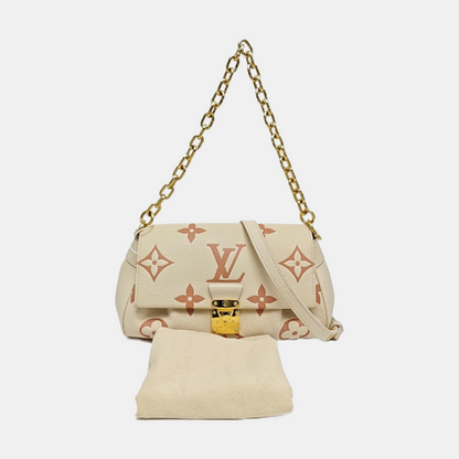 LOUIS VUITTON FAVORITE Beige Leather Monogram Embossed Shoulder Bag, Crossbody Bag with Golden Hardware and 2 Removable Straps-(SKU)-969324428