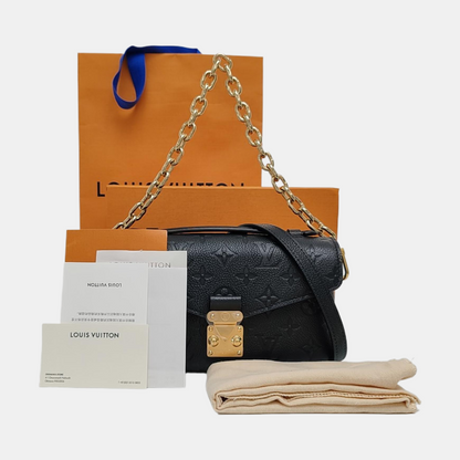 LOUIS VUITTON MÉTIS EAST WEST Black Cowhide Monogram Vernis Stamped Messenger Bag Crossbody Bag Shoulder Bag Handbag Gold Hardware 2 Removable Shoulder Straps Complete Accessories-(SKU)-969165199