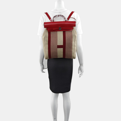 HERMÈS Herbag Beige Canvas Backpack and Tote Bag with Silver Hardware, Detachable Strap, Z-(SKU)-969072208