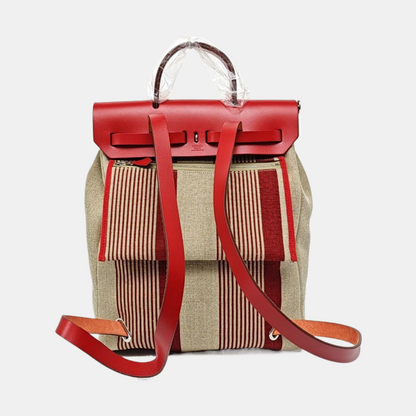 HERMÈS Herbag Beige Canvas Backpack and Tote Bag with Silver Hardware, Detachable Strap, Z-(SKU)-969072208