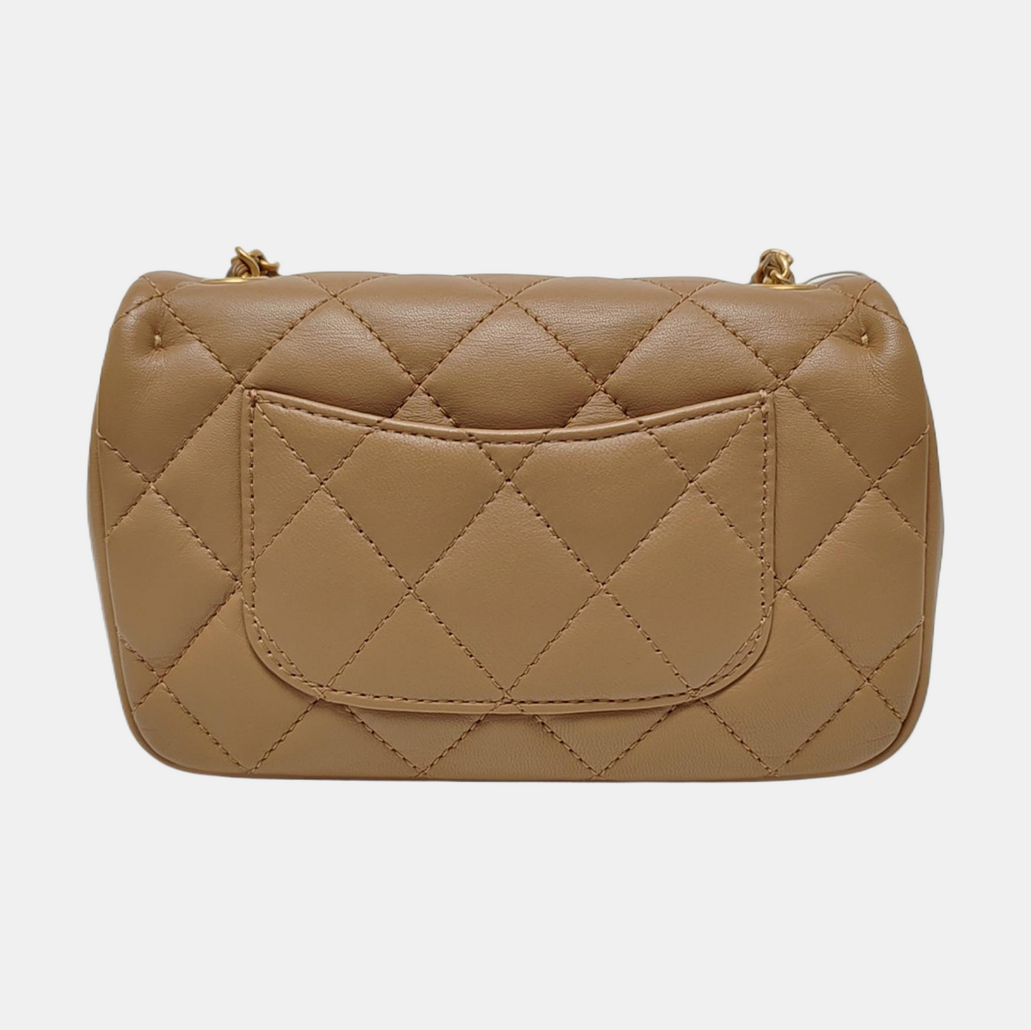 CHANEL CLASSIC FLAP Mini Khaki Lamb Leather Quilted Chevron Shoulder Crossbody Bag Golden Hardware-(SKU)-969262802