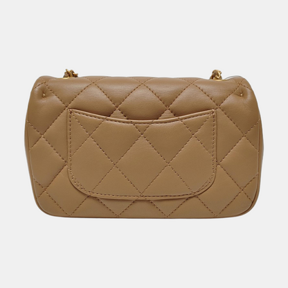 CHANEL CLASSIC FLAP Mini Khaki Lamb Leather Quilted Chevron Shoulder Crossbody Bag Golden Hardware-(SKU)-969262802