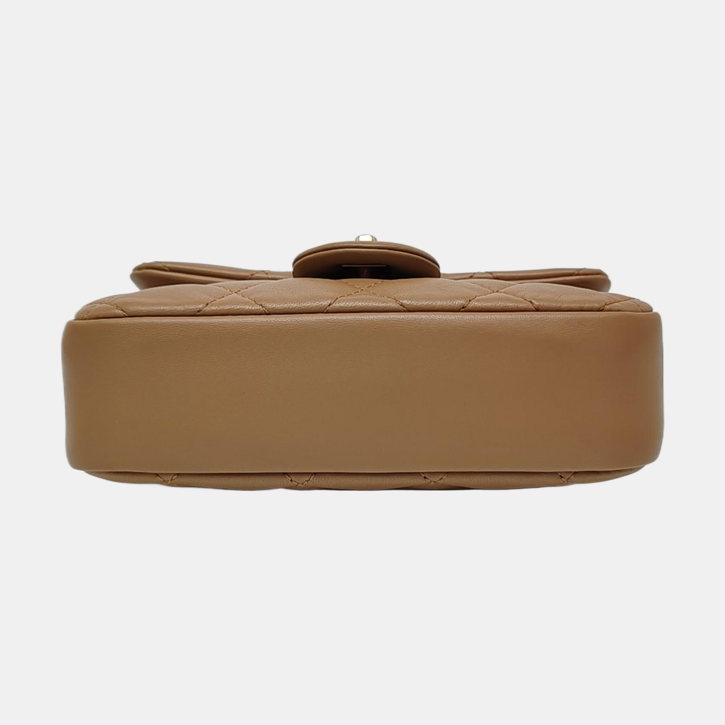 CHANEL CLASSIC FLAP Mini Khaki Lamb Leather Quilted Chevron Shoulder Crossbody Bag Golden Hardware-(SKU)-969262802