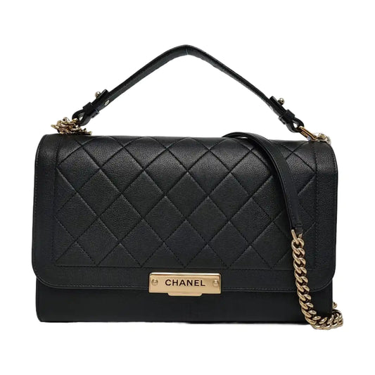 CHANEL LABEL CLICK Black Calfskin Shoulder Bag Golden Hardware 23 Clasp-(SKU)-969413962