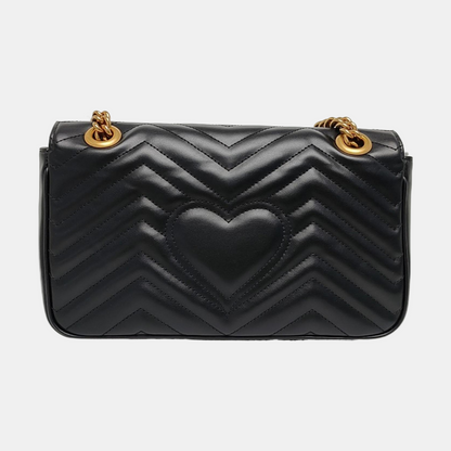 GUCCI GG Marmont Small Black Leather Quilted Wave Shoulder Bag Tote Crossbody with Detachable Strap-(SKU)-969320684