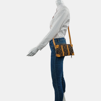 LOUIS VUITTON SOFT TRUNK Brown Coated Canvas Shoulder Bag Crossbody Bag Gold Hardware Removable Strap-(SKU)-969476691