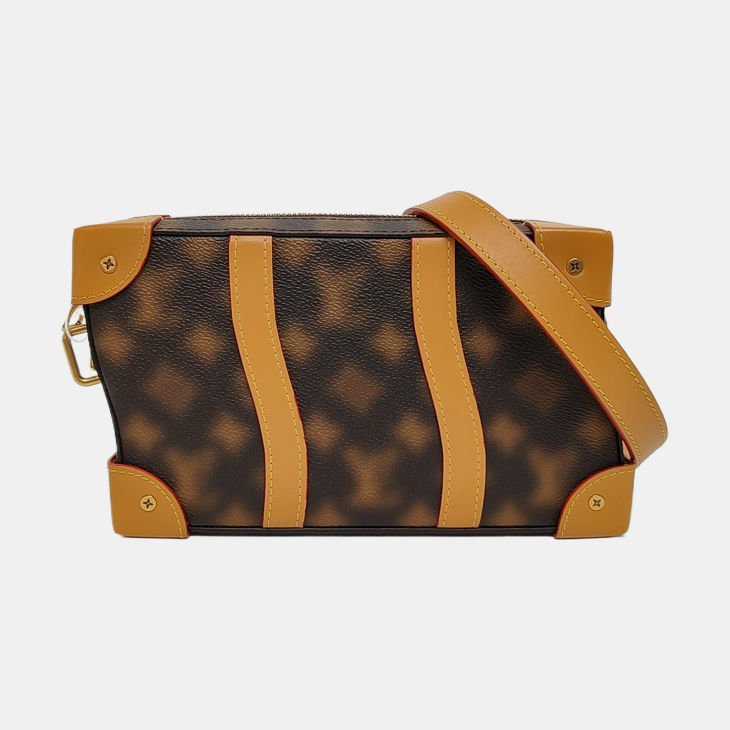 LOUIS VUITTON SOFT TRUNK Brown Coated Canvas Shoulder Bag Crossbody Bag Gold Hardware Removable Strap-(SKU)-969476691
