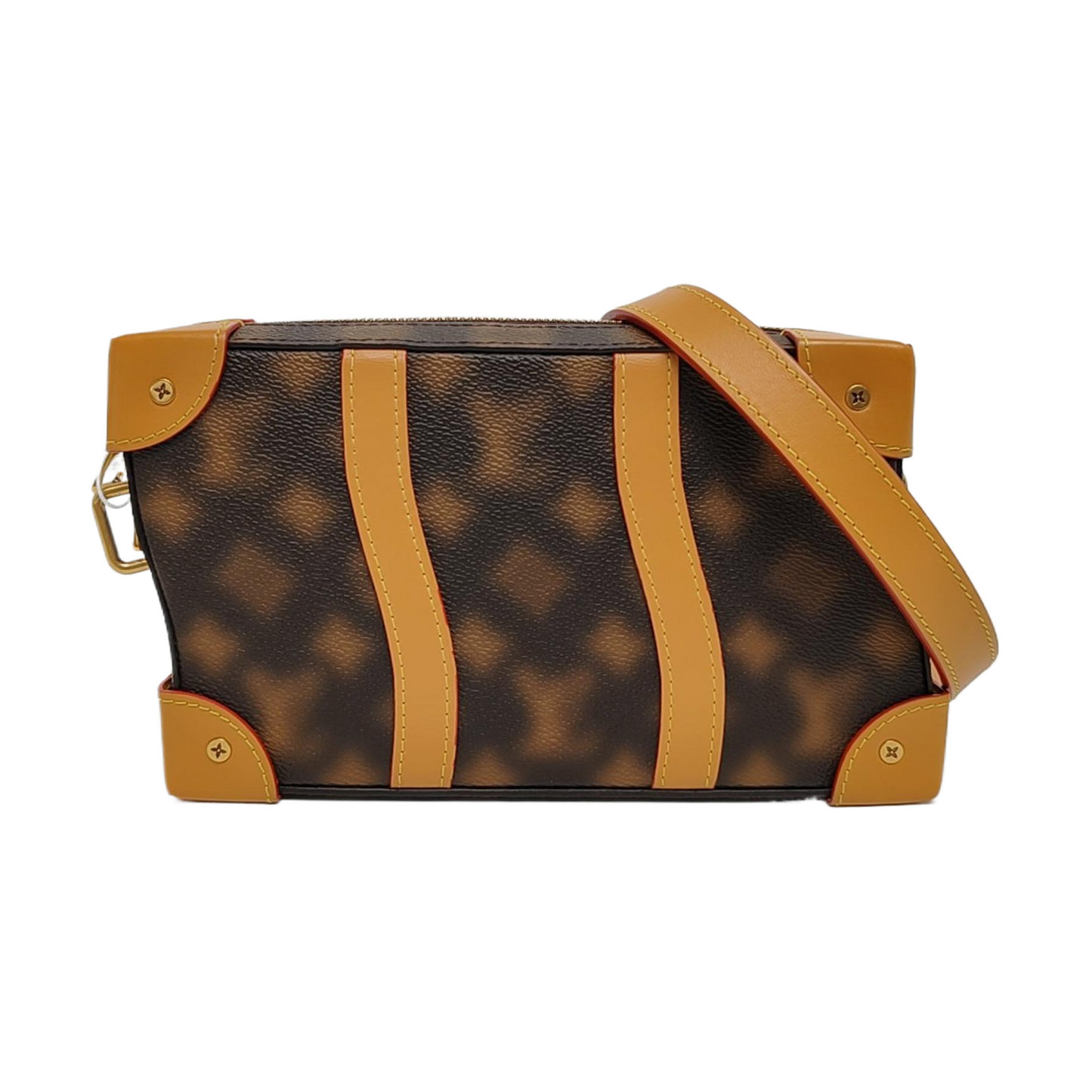 LOUIS VUITTON SOFT TRUNK Brown Coated Canvas Shoulder Bag Crossbody Bag Gold Hardware Removable Strap-(SKU)-969476691