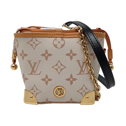 LOUIS VUITTON NOÉ PURSE LV CHARMS Beige Coated Canvas Monogram Vernis Baguette Bag Shoulder Bag Crossbody Bag Gold Hardware 2 Removable Shoulder Straps Complete Accessories-(SKU)-969254431