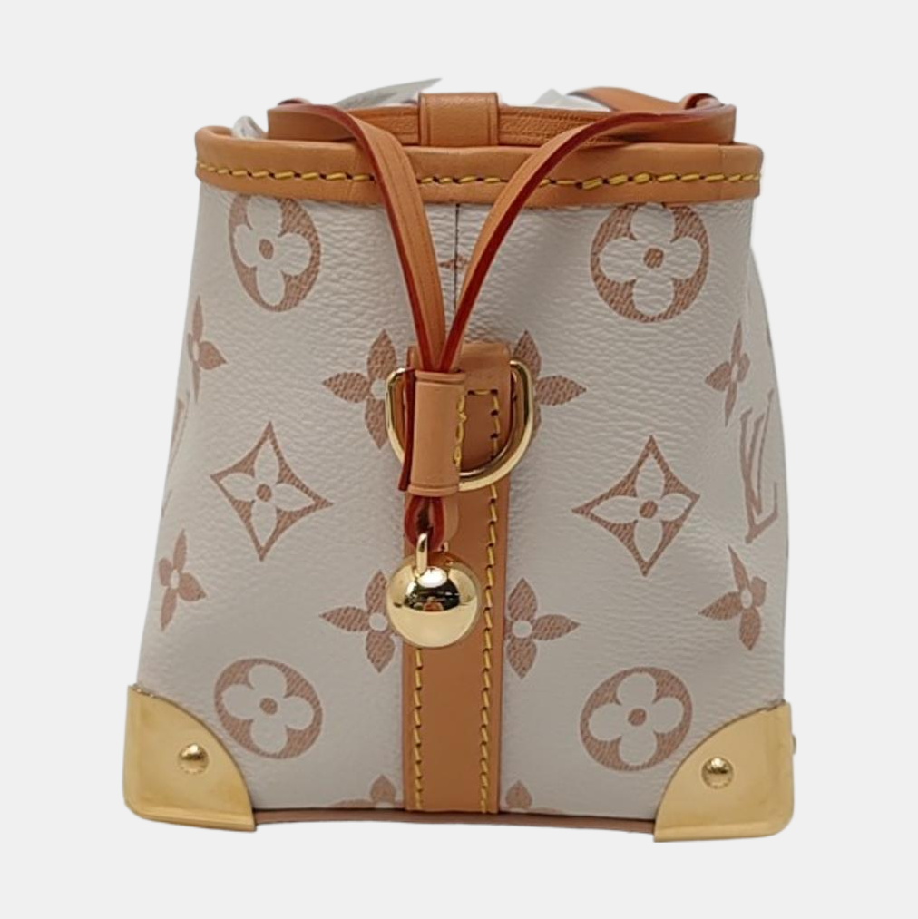LOUIS VUITTON NOÉ PURSE LV CHARMS Beige Coated Canvas Monogram Vernis Baguette Bag Shoulder Bag Crossbody Bag Gold Hardware 2 Removable Shoulder Straps Complete Accessories-(SKU)-969254431