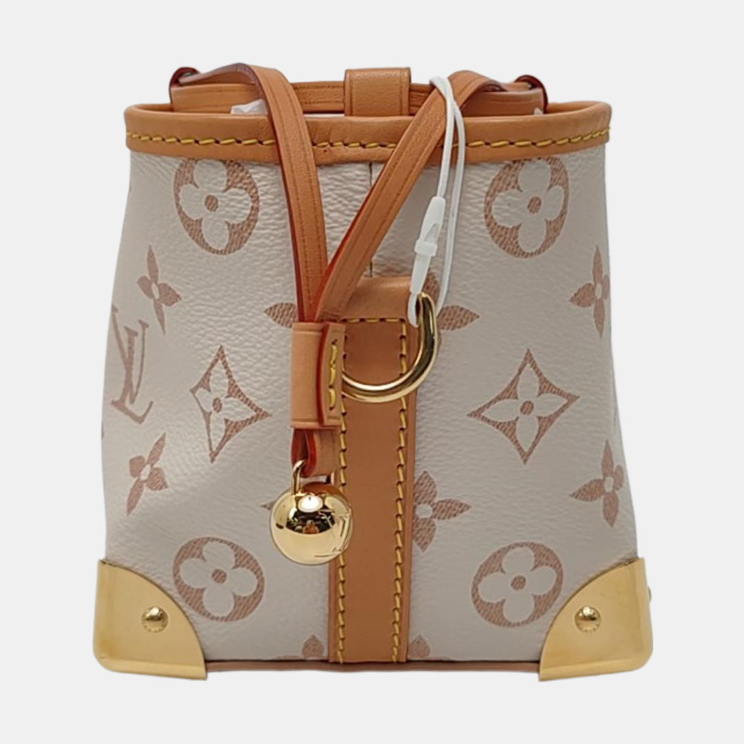 LOUIS VUITTON NOÉ PURSE LV CHARMS Beige Coated Canvas Monogram Vernis Baguette Bag Shoulder Bag Crossbody Bag Gold Hardware 2 Removable Shoulder Straps Complete Accessories-(SKU)-969254431