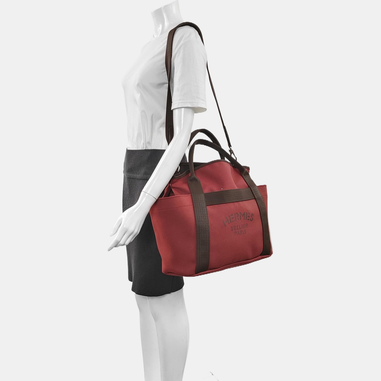 HERMÈS Sac De Pansage Hermes Red Canvas Shoulder Bag Tote Bag Silver Hardware B Removable Strap-(SKU)-969469537