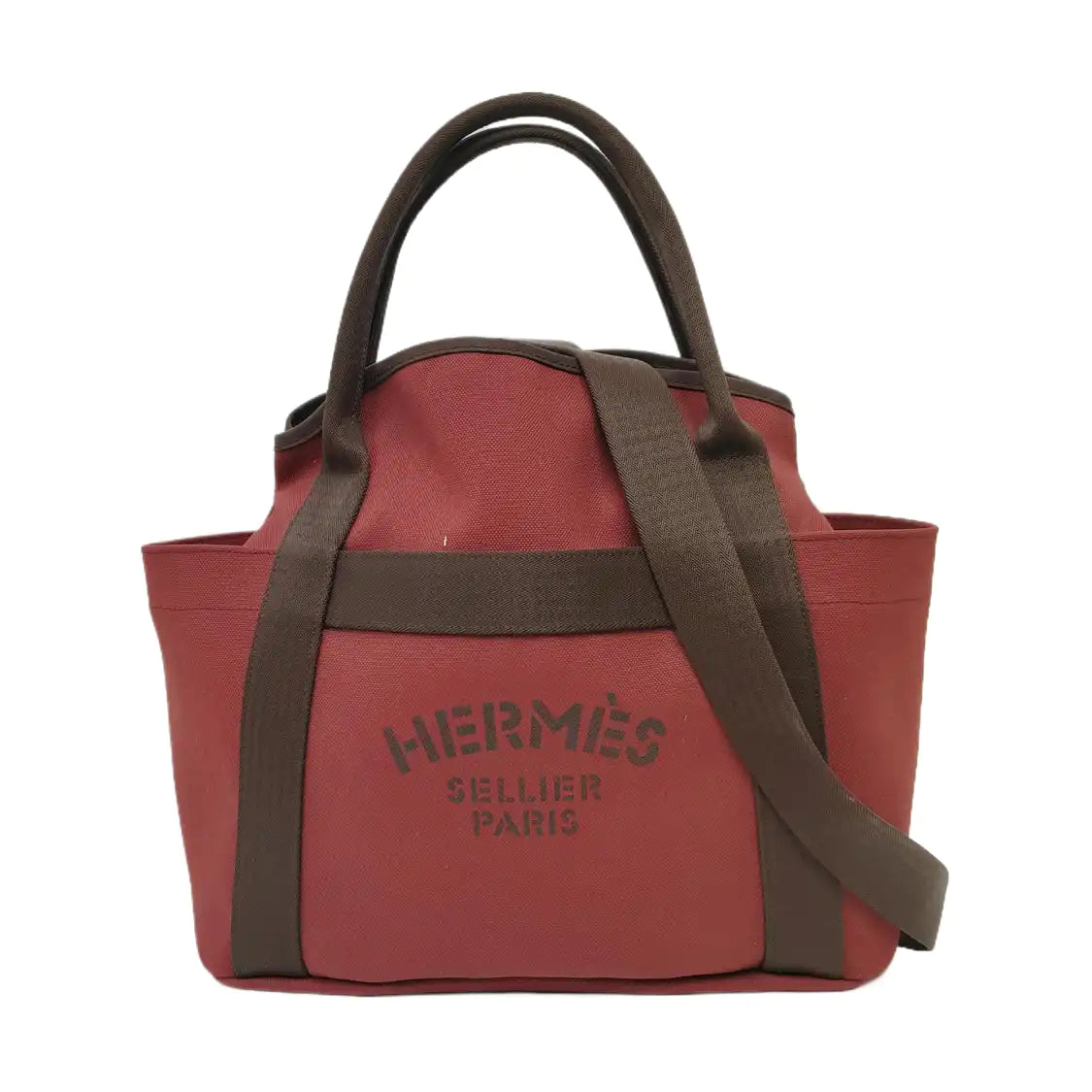 HERMÈS Sac De Pansage Hermes Red Canvas Shoulder Bag Tote Bag Silver Hardware B Removable Strap-(SKU)-969469537