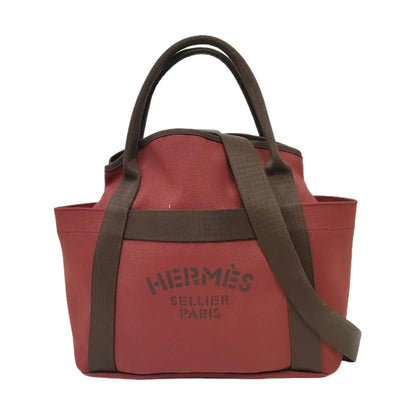 HERMÈS Sac De Pansage Hermes Red Canvas Shoulder Bag Tote Bag Silver Hardware B Removable Strap-(SKU)-969469537