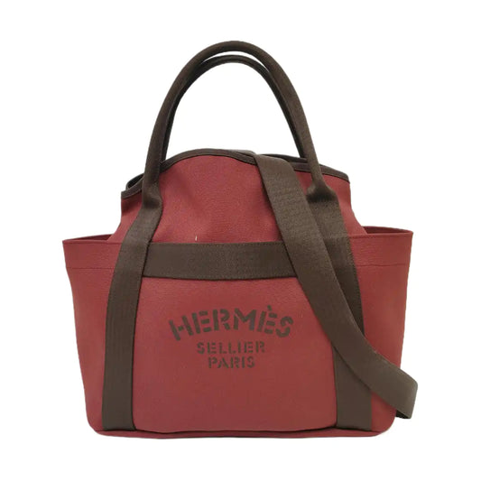 HERMÈS Sac De Pansage Hermes Red Canvas Shoulder Bag Tote Bag Silver Hardware B Removable Strap-(SKU)-969469537