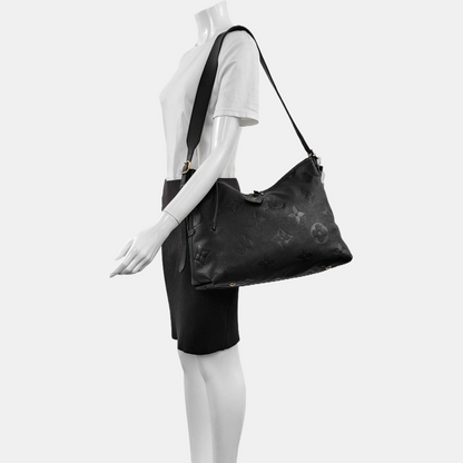 LOUIS VUITTON CARRYALL Medium Black Leather Monogram Crinkle Samurai Shoulder Bag Tote with Gold Hardware and Removable Strap-(SKU)-963988970